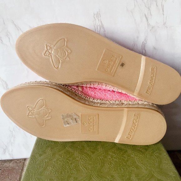 Gucci GG Logo Monogram Interlocking G Terry Espadrille Flat Pink Womens EU 36 - Picture 8 of 10